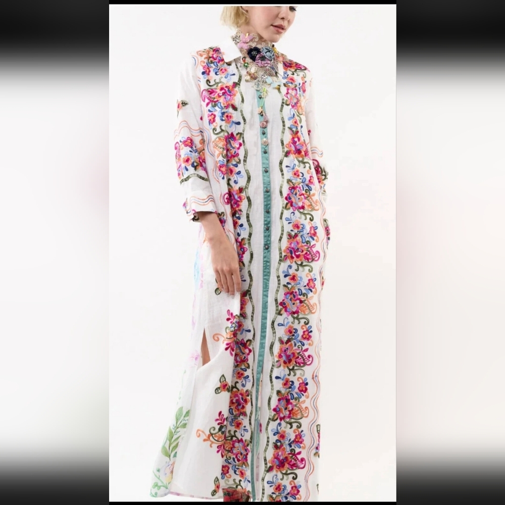 Aratta Vibrant Floral and Peacock Long Sleeve Dress